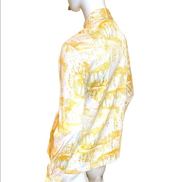 Vintage 1970s Vera Button Down Geometric Long Sleeve Shirt M Saffron Marigold - Picture 12 of 15